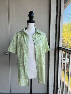 Y2K Lee Floral Mint Green Short Sleeve Button-Up Shirt